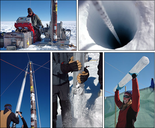 scientist  colllecting air bubble in ancient ice 